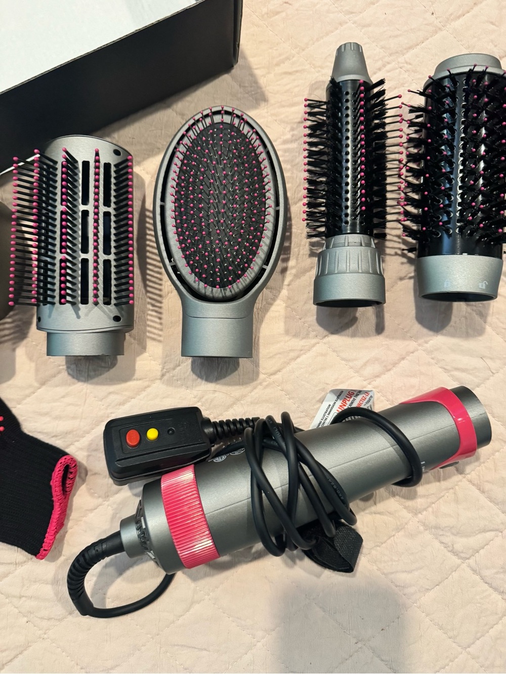 5 in 1-Multi-Head Hot Air Styling Brush Set with Pink Accents - Women Hair